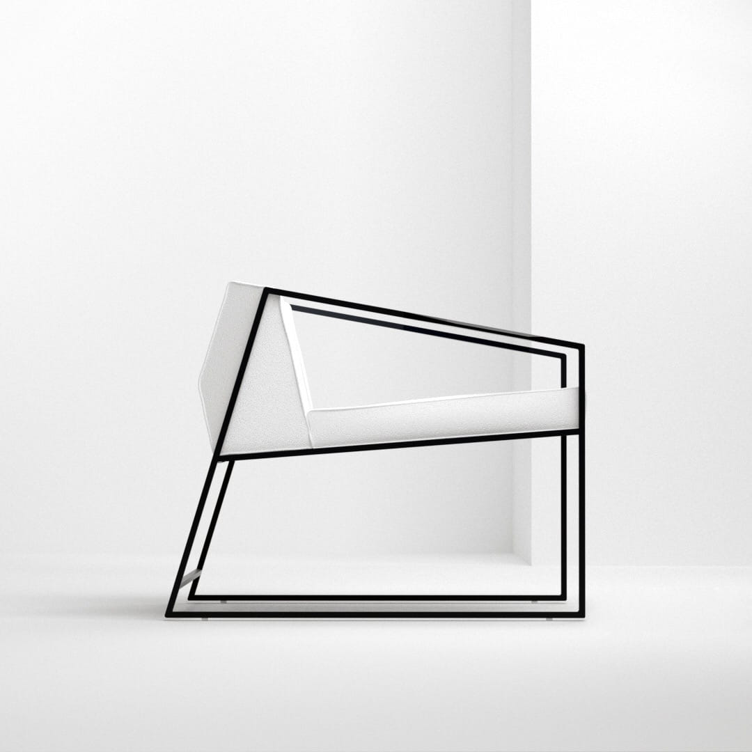 Fauteil avec une structure en métal fait par Dmitry Kozachyshyn, nom du meuble : The Wing Armchair